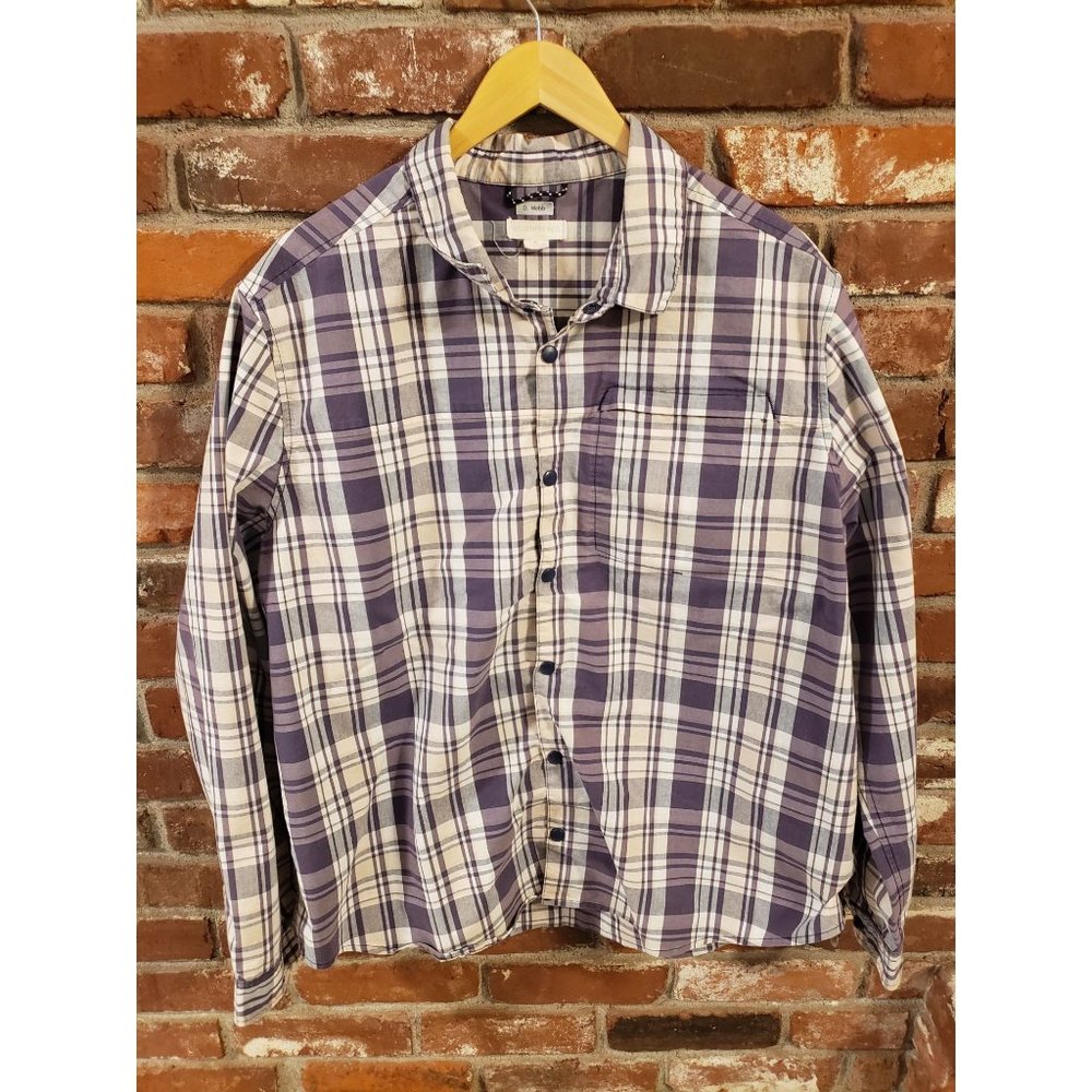 Ecothreads XL white purple peach plaid long sleeve snap closure dress shirt